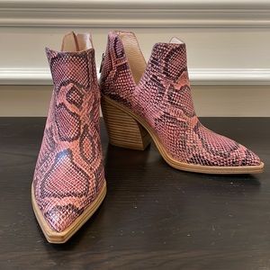 Vince Camuto Gigietta Pink Snakeskin Booties
